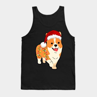 Corgi Holiday Christmas Light - Funny Corgi Lights Christmas in Santa Hat Holiday Santa Tank Top